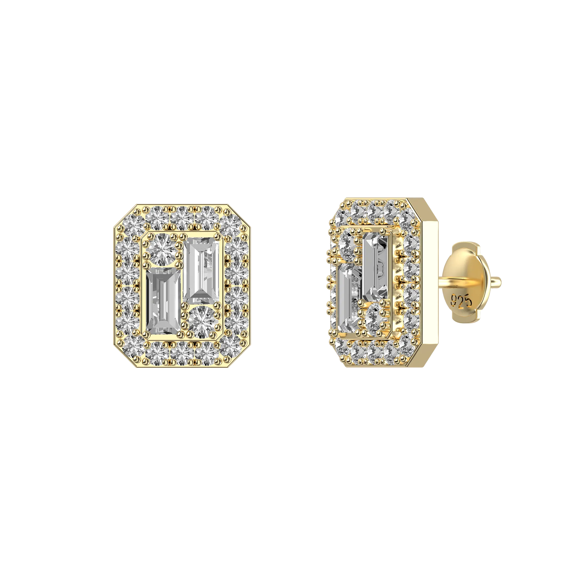 Women's Emerald Cut Mix Halo Stud Earrings - Pair
