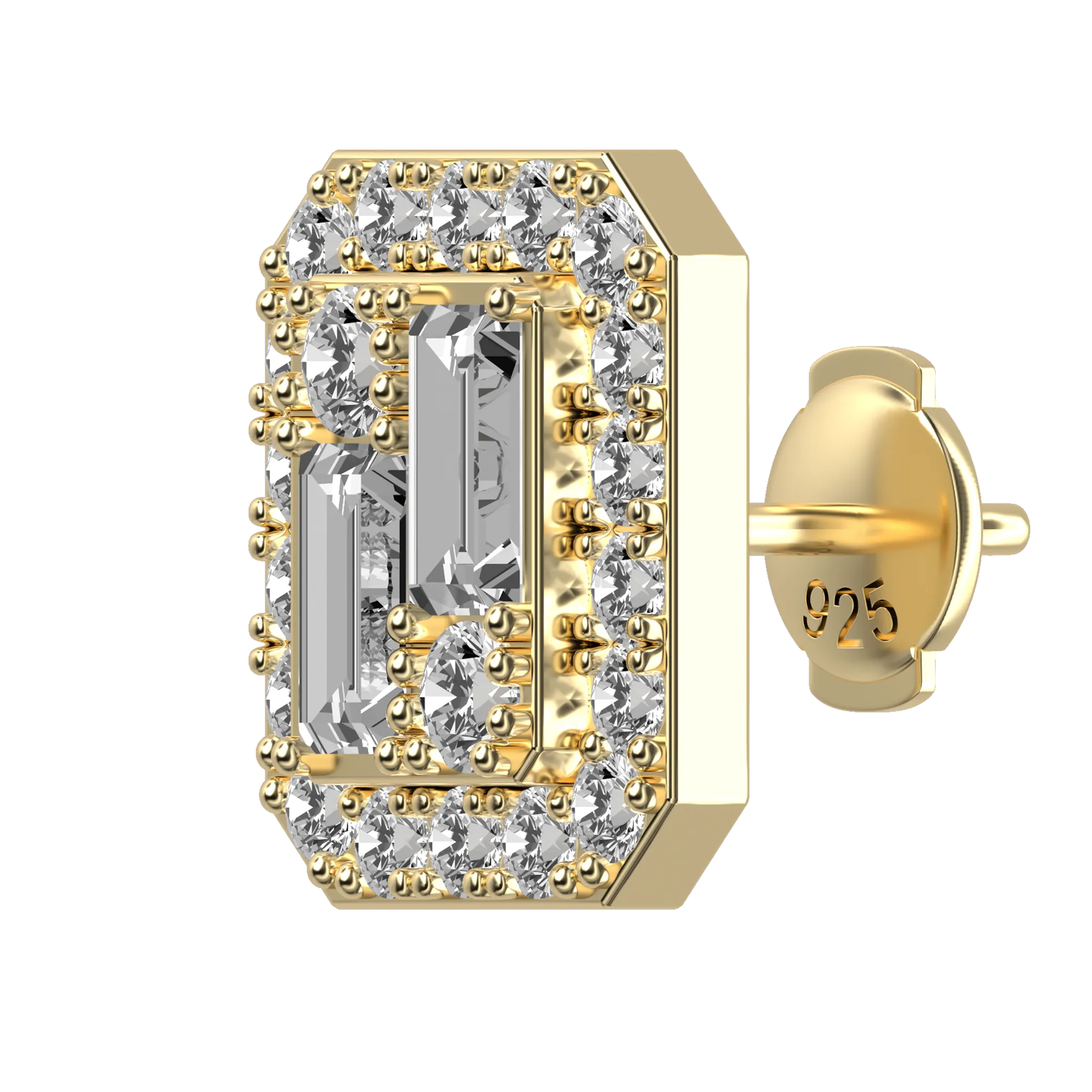 Women's Emerald Cut Mix Halo Stud Earrings - Pair