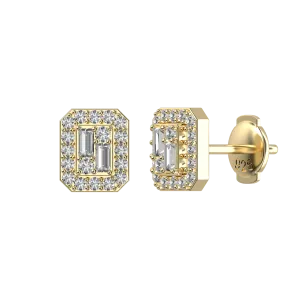 Women's Emerald Cut Mix Halo Stud Earrings - Pair