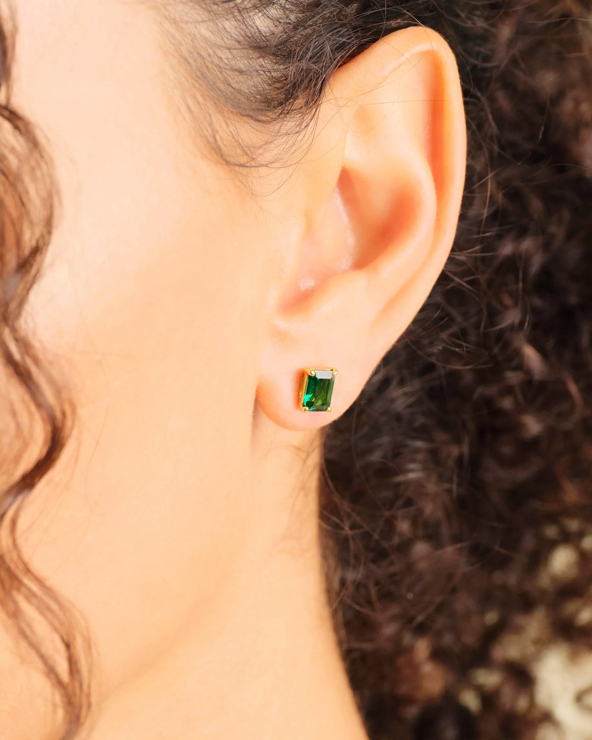 Women's Green Emerald Cut Stud Earrings