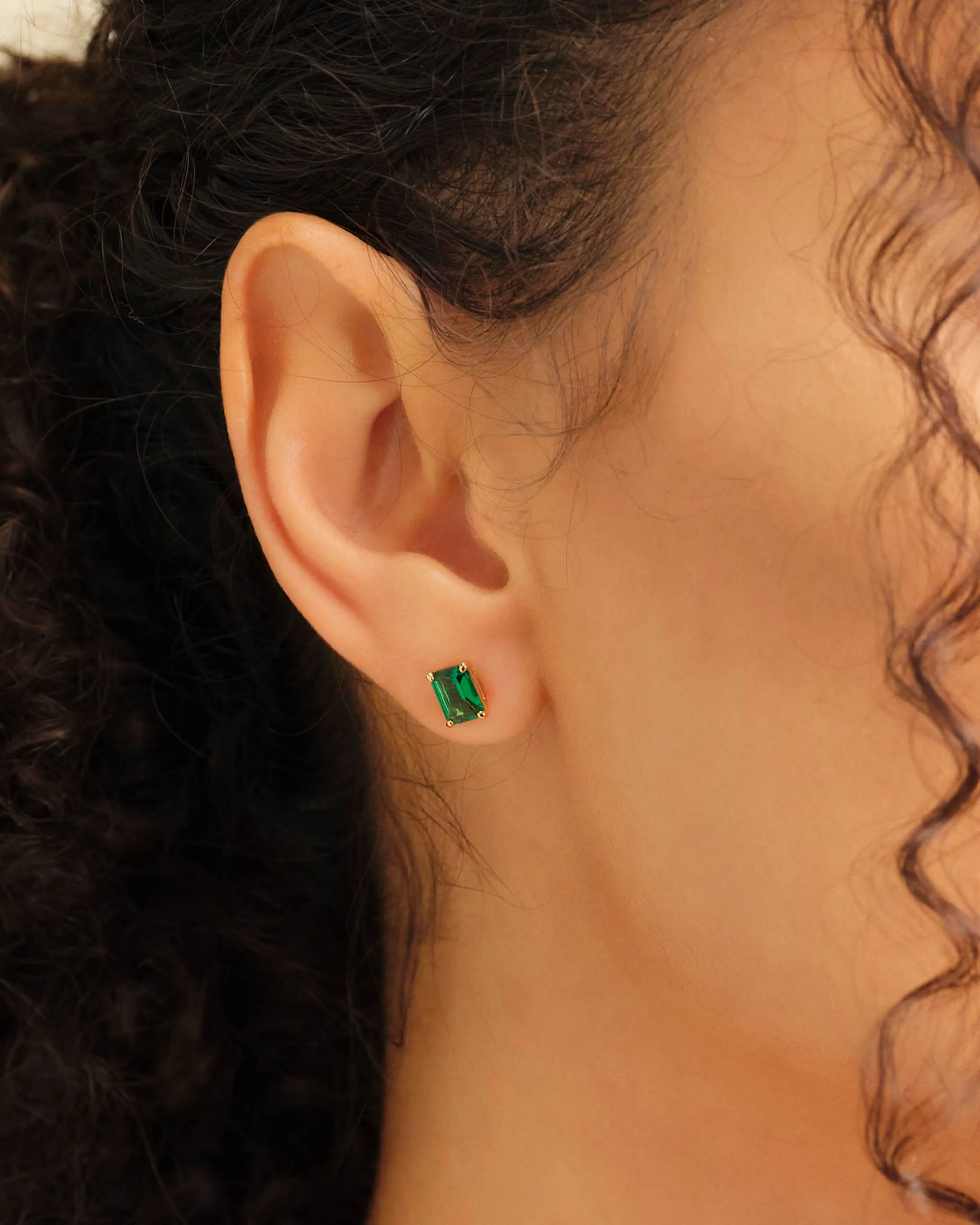 Women's Green Emerald Cut Stud Earrings