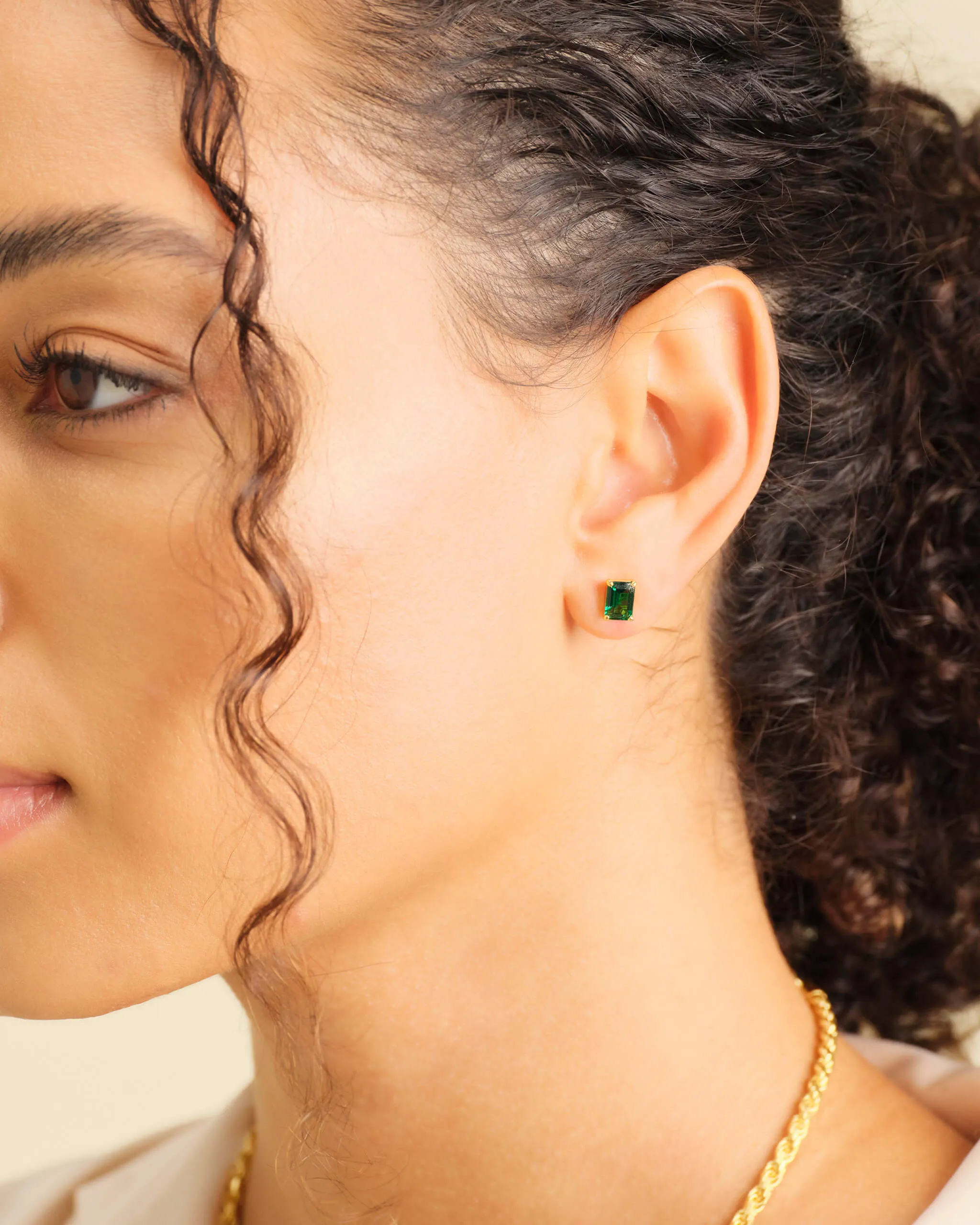 Women's Green Emerald Cut Stud Earrings