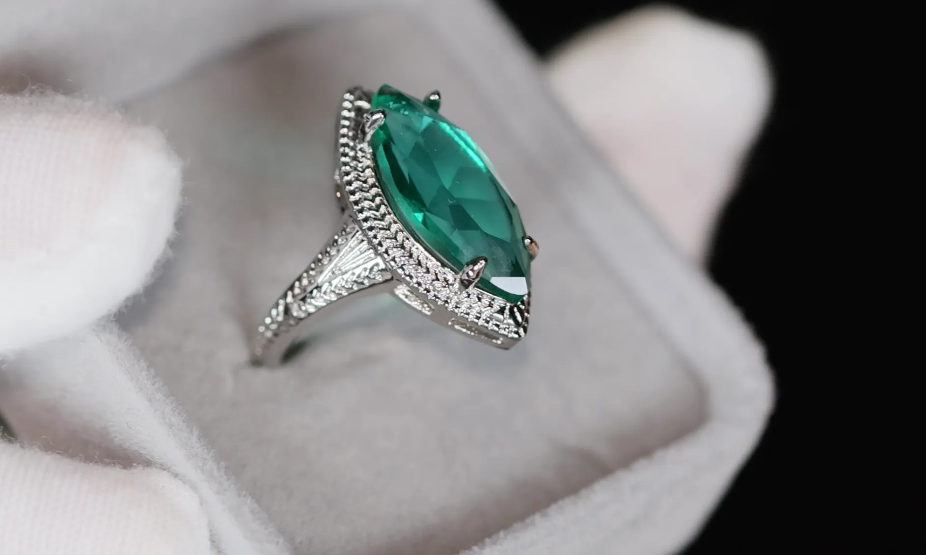 Womens Green Marquise Diamond Ring, Big Green Diamond Ring