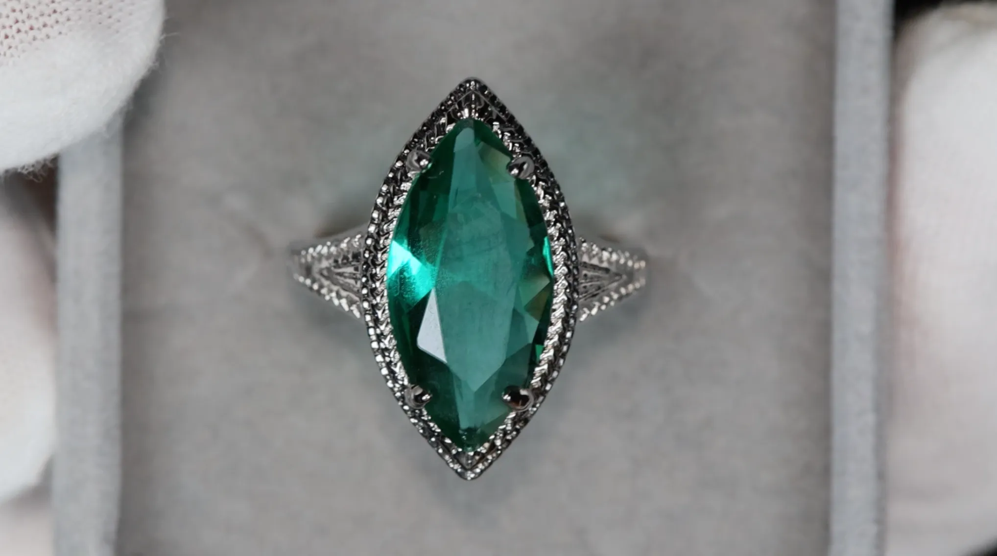 Womens Green Marquise Diamond Ring, Big Green Diamond Ring