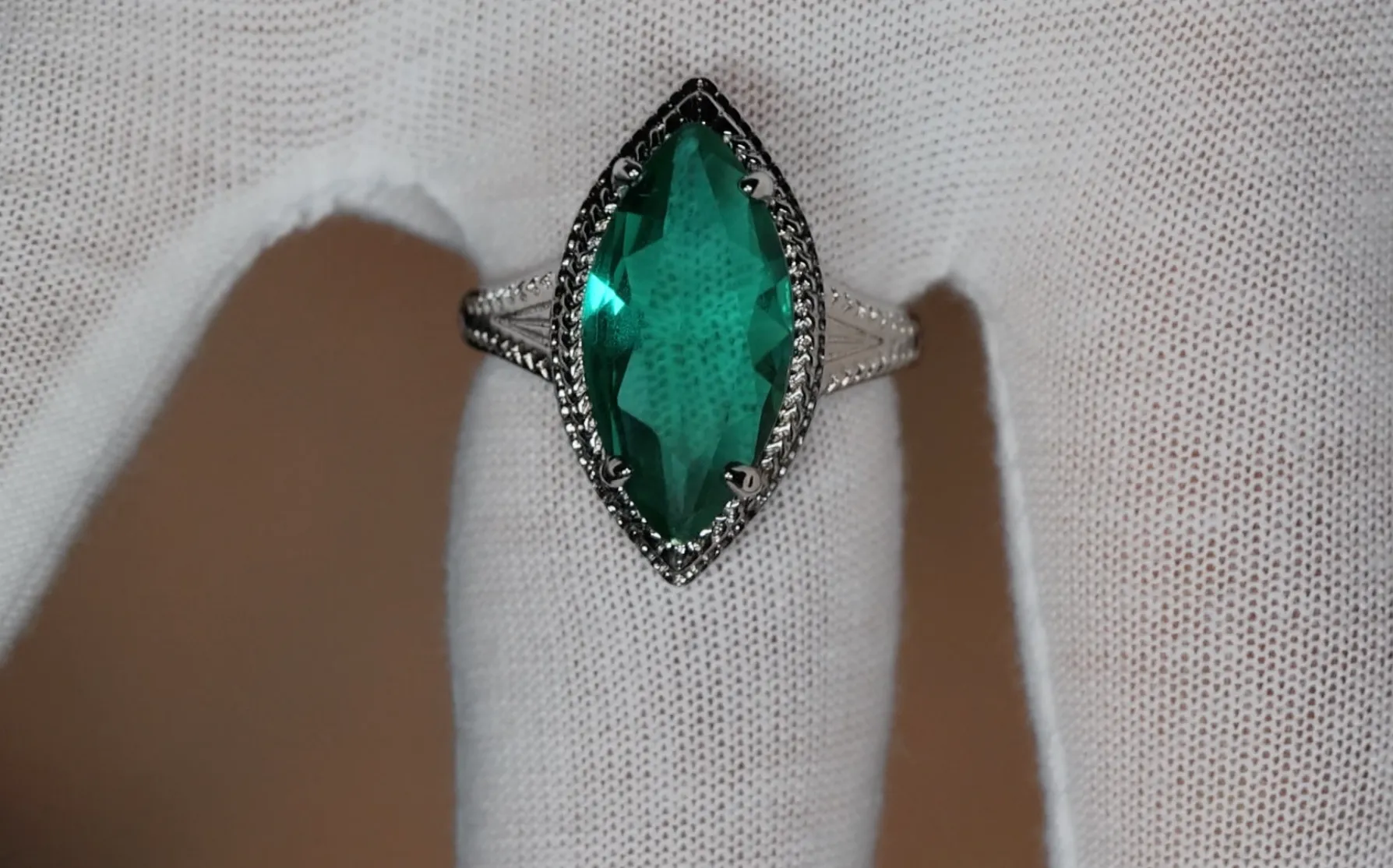 Womens Green Marquise Diamond Ring, Big Green Diamond Ring