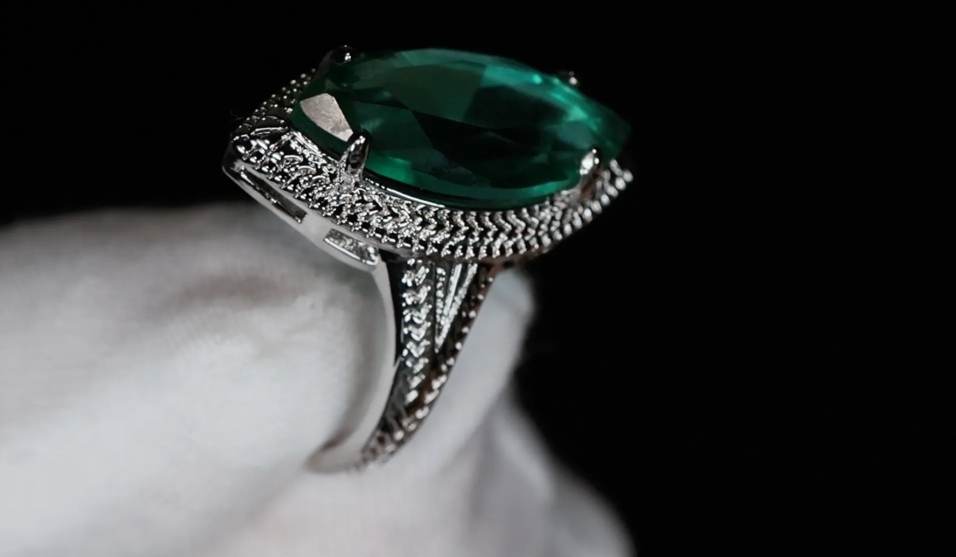 Womens Green Marquise Diamond Ring, Big Green Diamond Ring