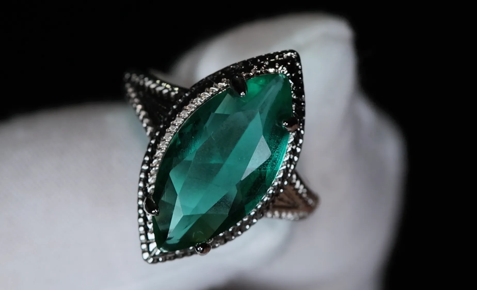 Womens Green Marquise Diamond Ring, Big Green Diamond Ring