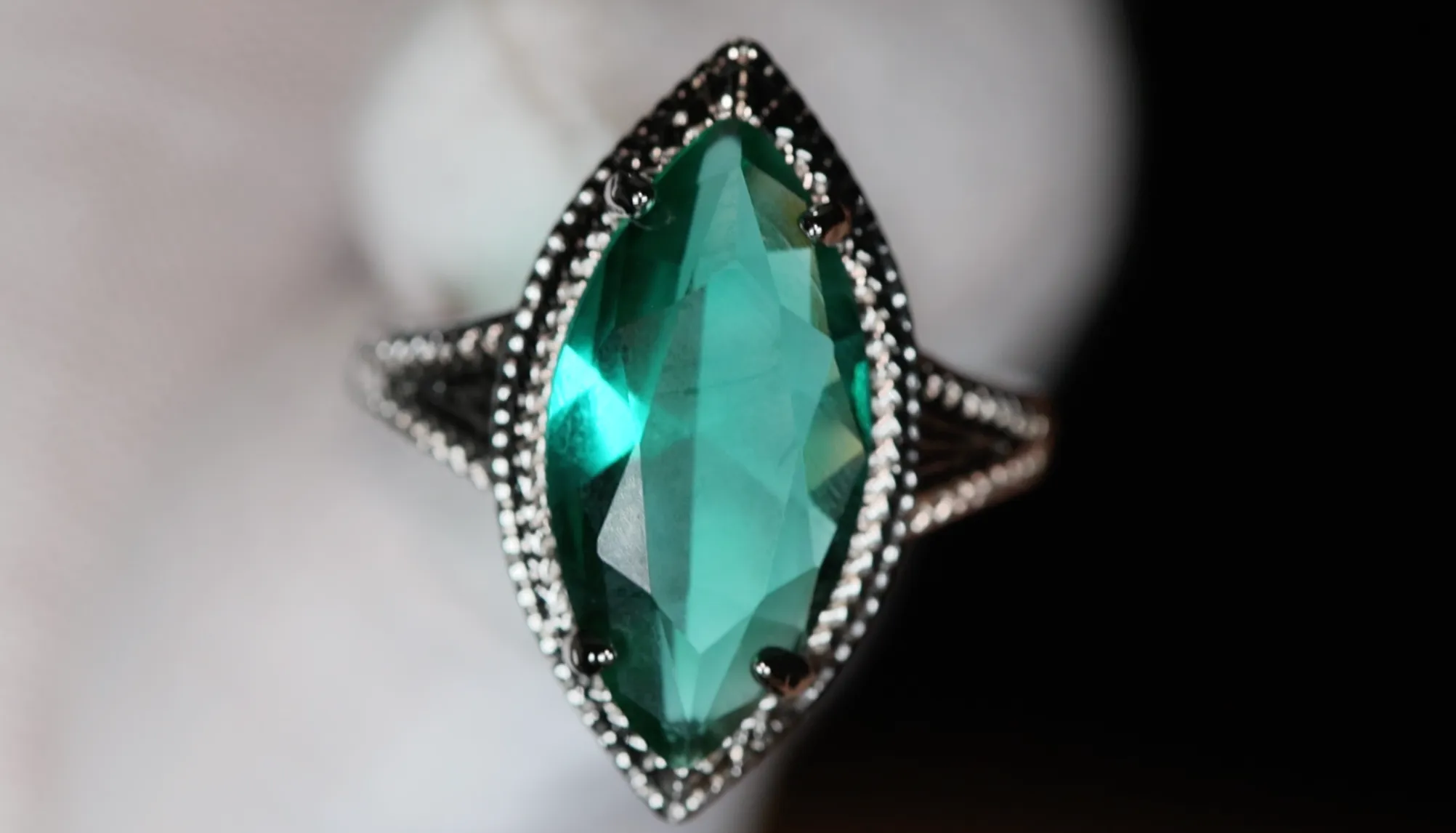 Womens Green Marquise Diamond Ring, Big Green Diamond Ring