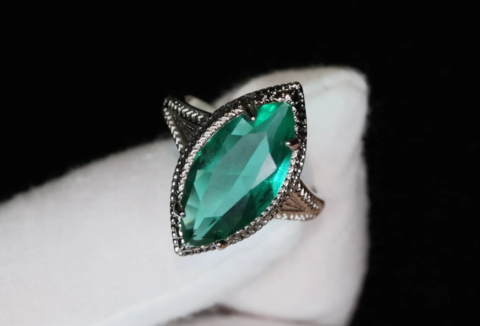 Womens Green Marquise Diamond Ring, Big Green Diamond Ring