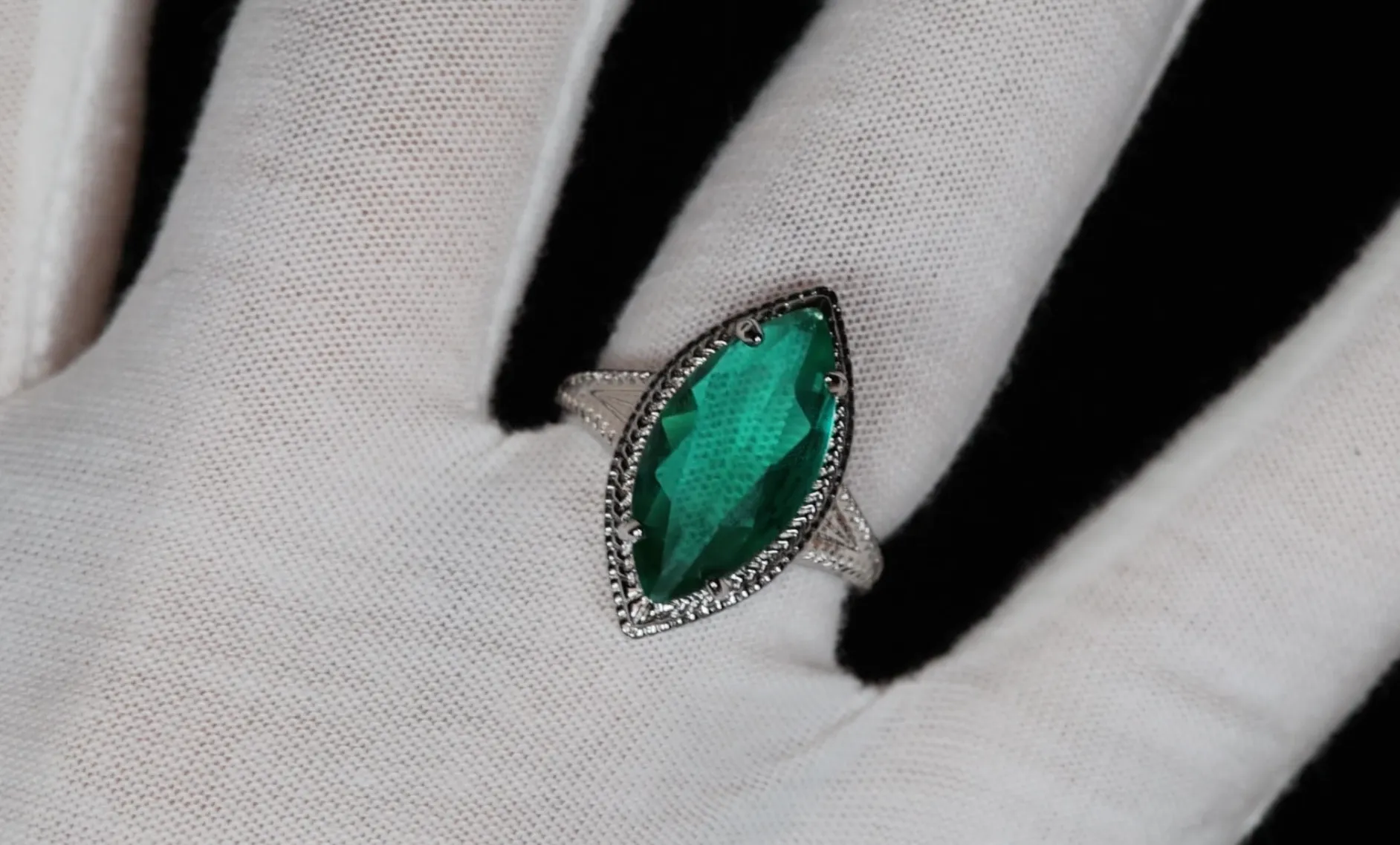 Womens Green Marquise Diamond Ring, Big Green Diamond Ring