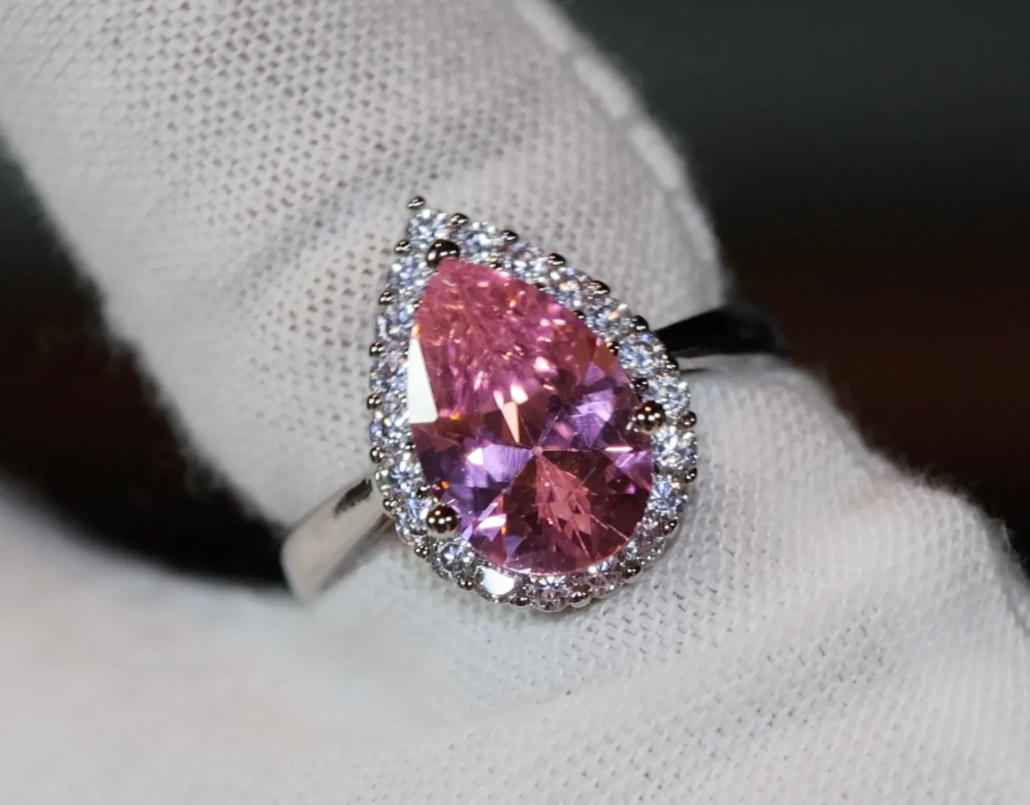 Womens Pink Diamond Ring | Pink Pear Cut Diamond Ring