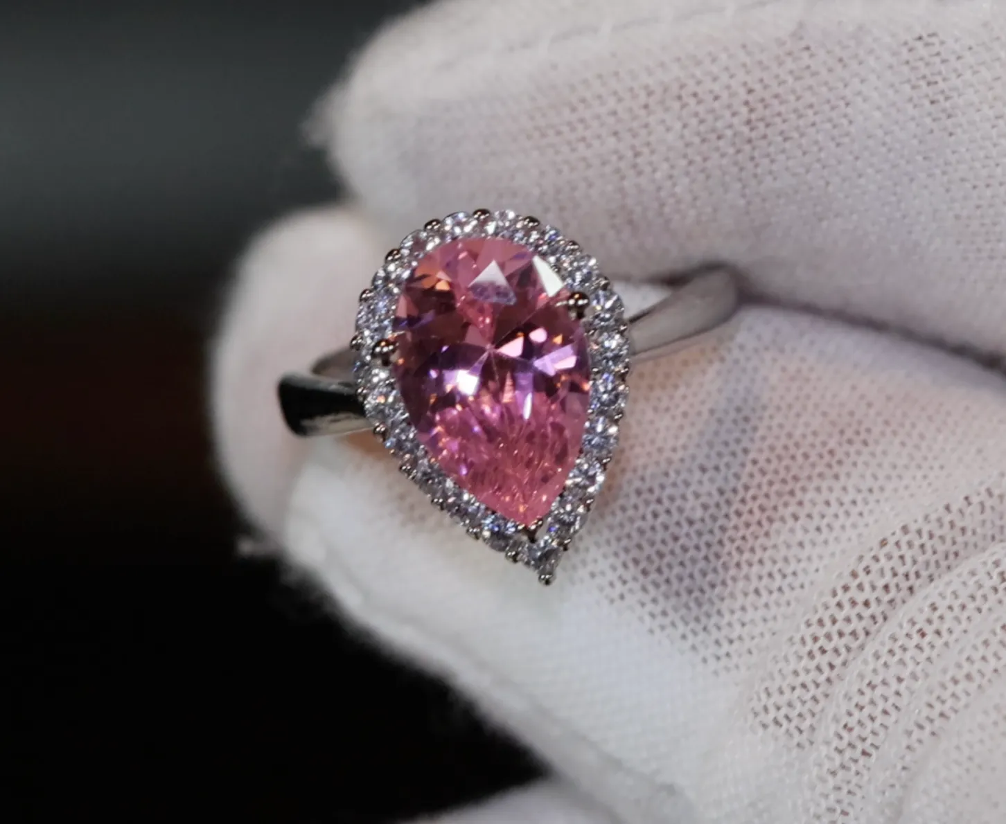 Womens Pink Diamond Ring | Pink Pear Cut Diamond Ring