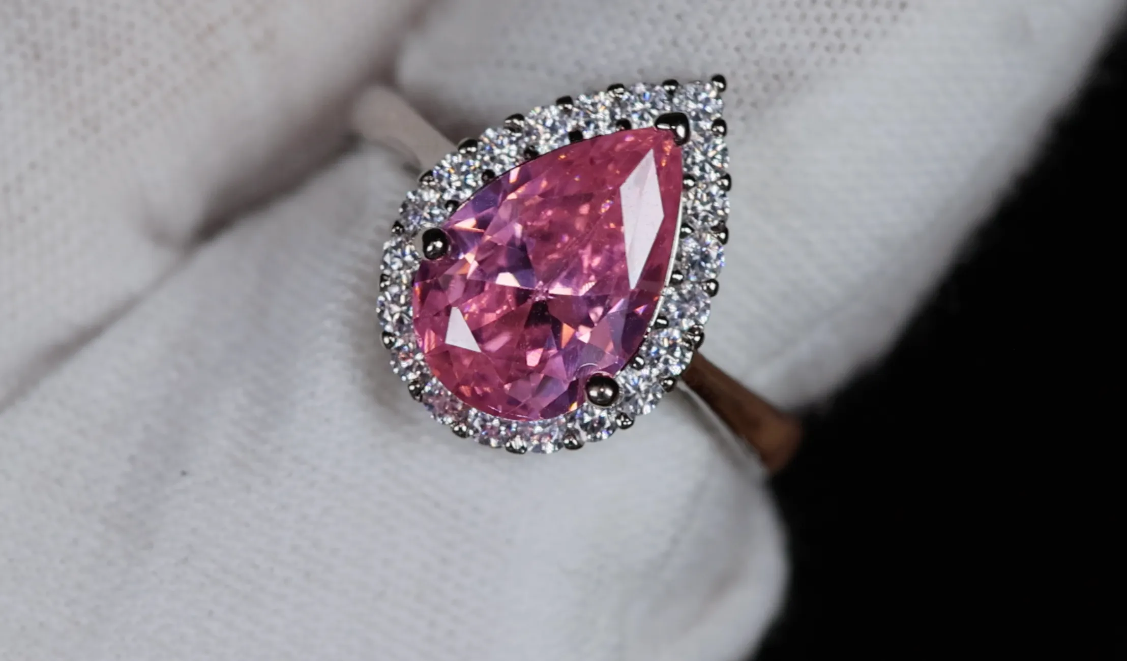 Womens Pink Diamond Ring | Pink Pear Cut Diamond Ring
