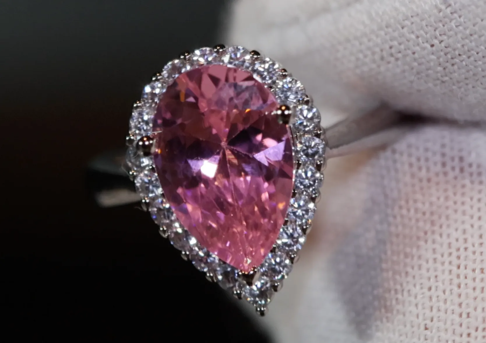 Womens Pink Diamond Ring | Pink Pear Cut Diamond Ring