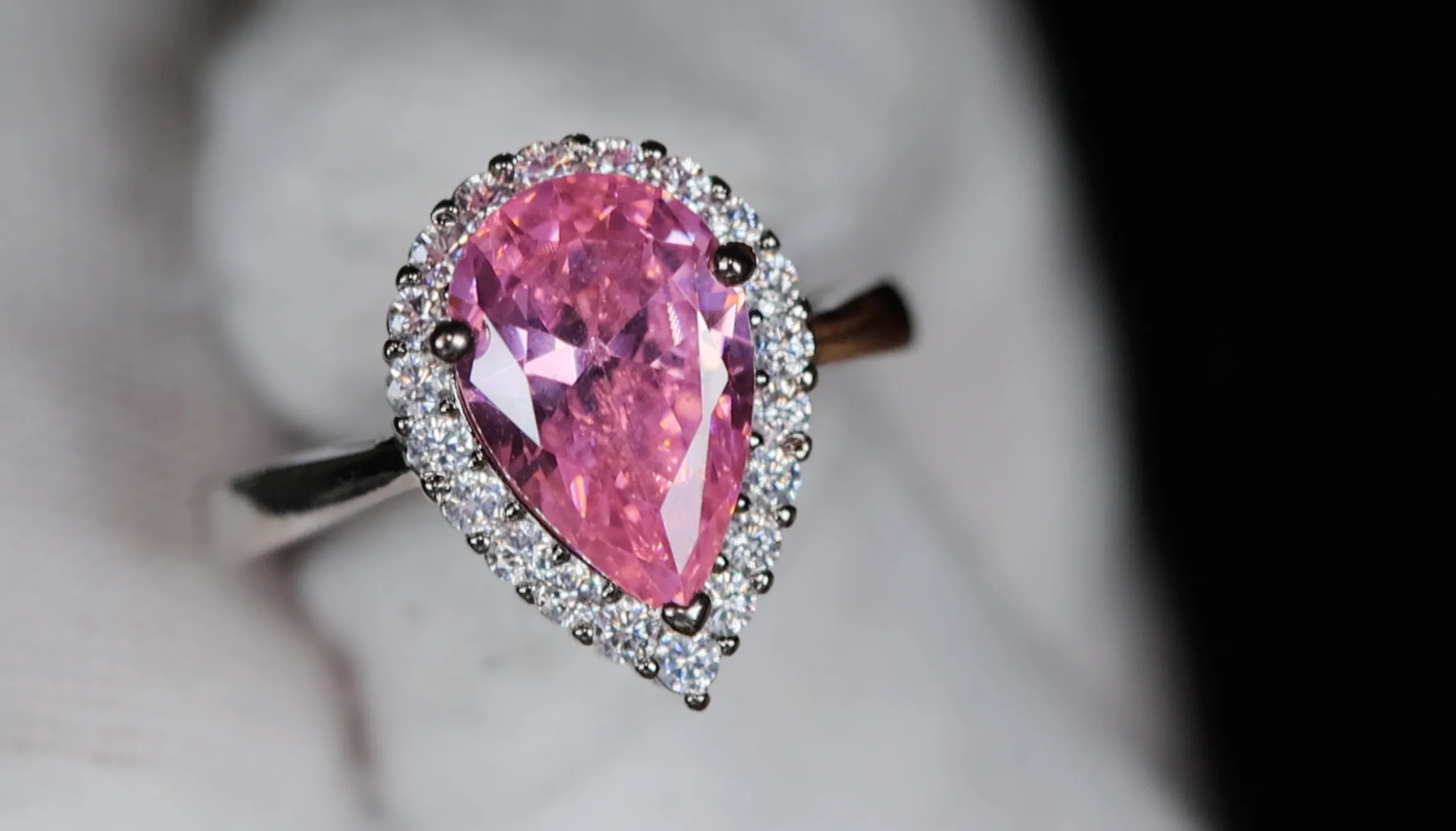 Womens Pink Diamond Ring | Pink Pear Cut Diamond Ring
