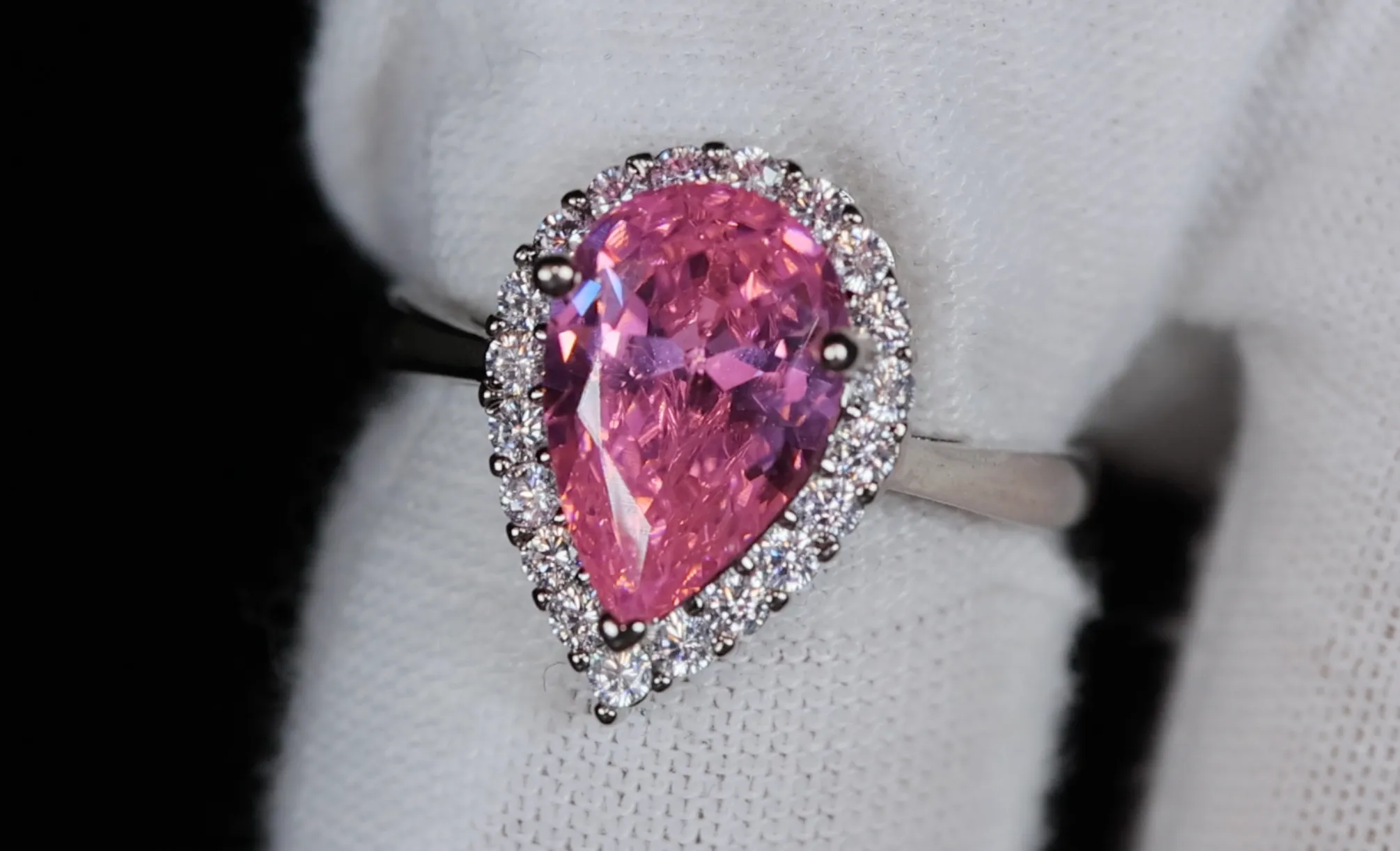Womens Pink Diamond Ring | Pink Pear Cut Diamond Ring