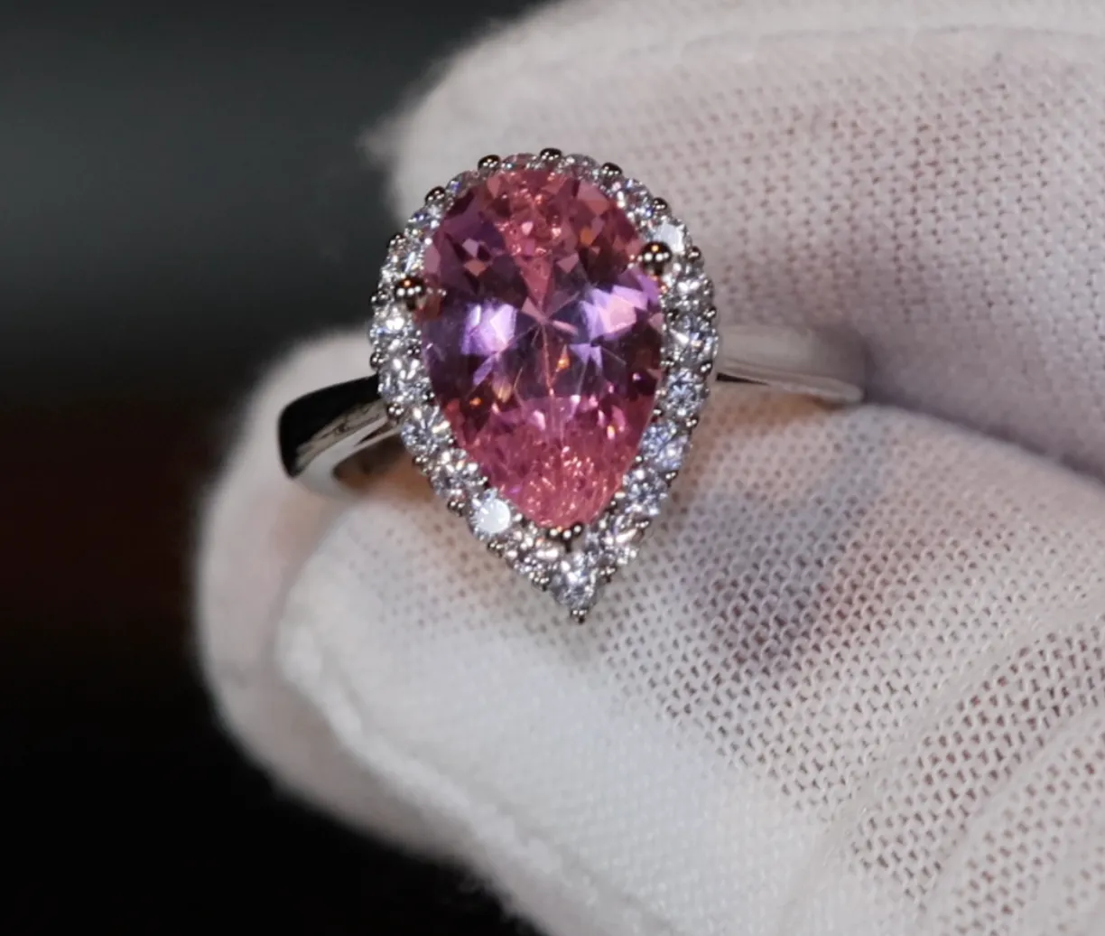 Womens Pink Diamond Ring | Pink Pear Cut Diamond Ring
