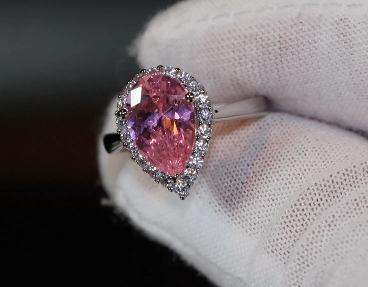 Womens Pink Diamond Ring | Pink Pear Cut Diamond Ring
