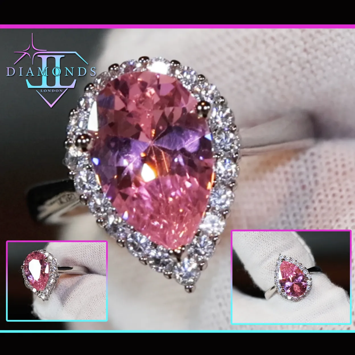Womens Pink Diamond Ring | Pink Pear Cut Diamond Ring