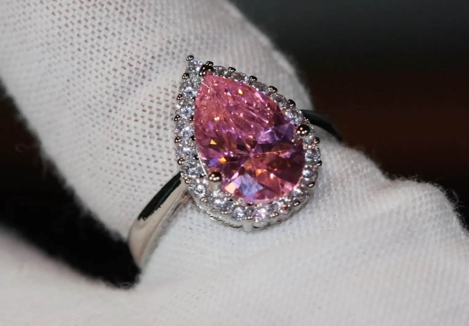 Womens Pink Diamond Ring | Pink Pear Cut Diamond Ring