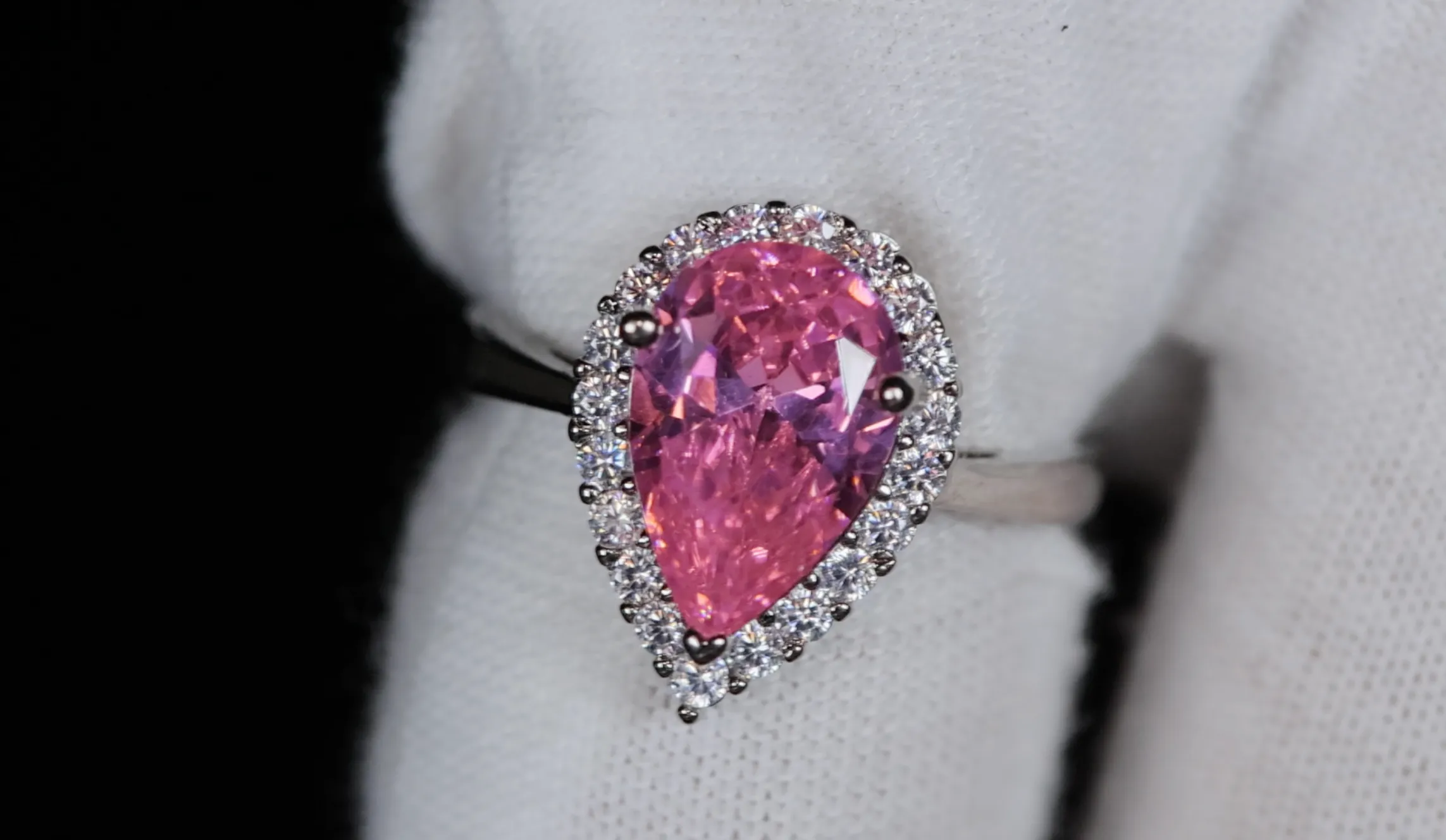 Womens Pink Diamond Ring | Pink Pear Cut Diamond Ring
