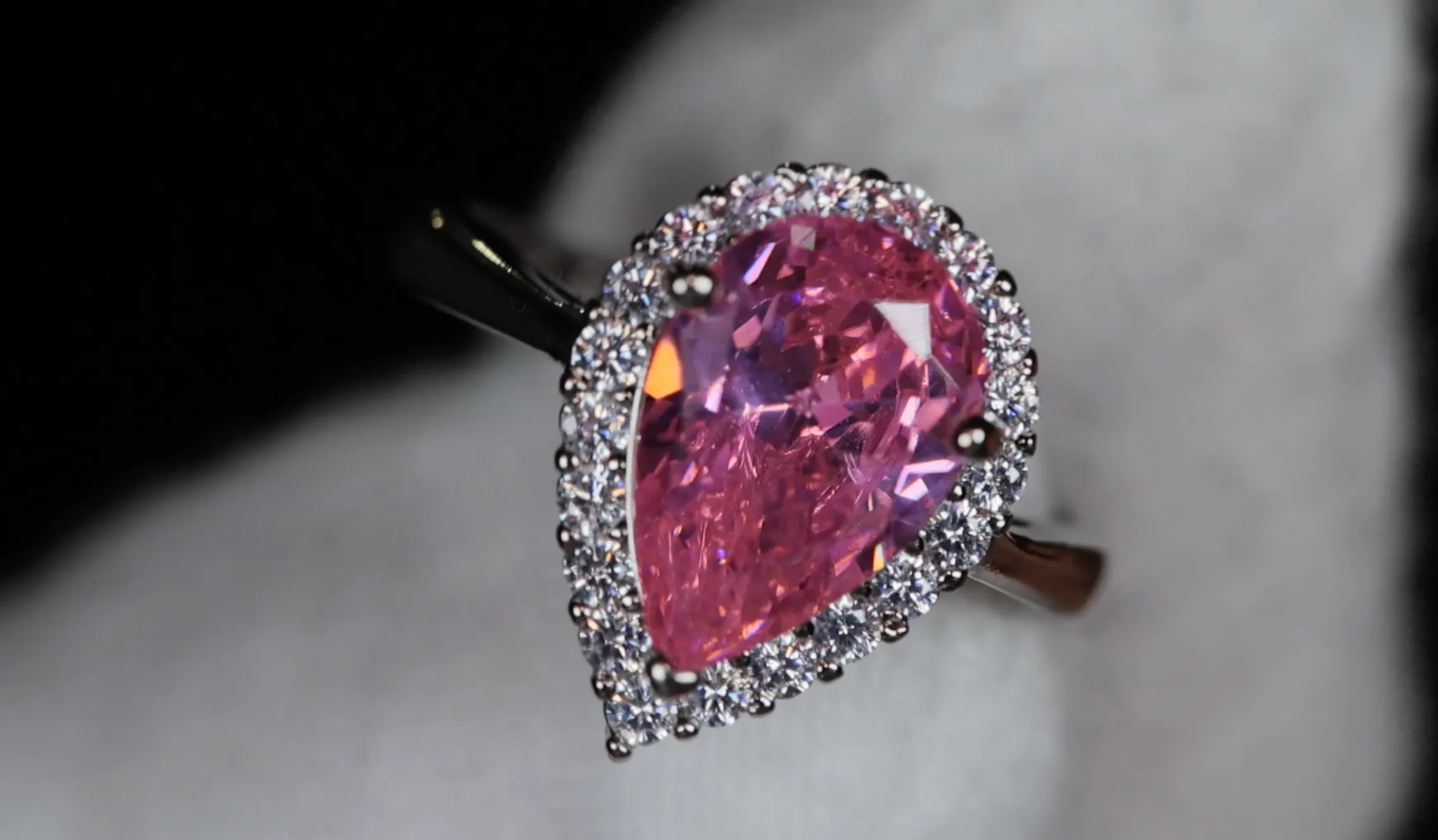 Womens Pink Diamond Ring | Pink Pear Cut Diamond Ring