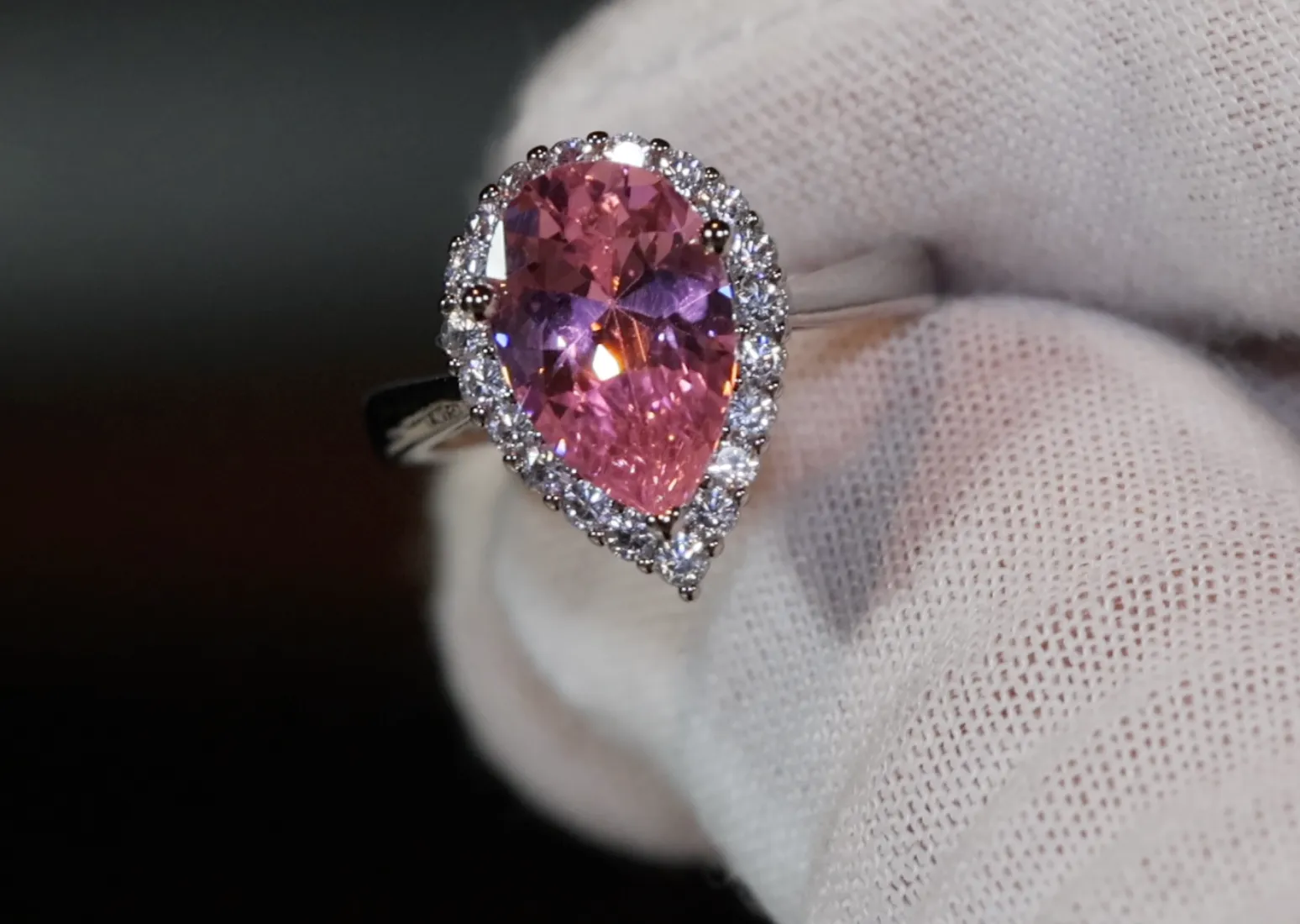 Womens Pink Diamond Ring | Pink Pear Cut Diamond Ring