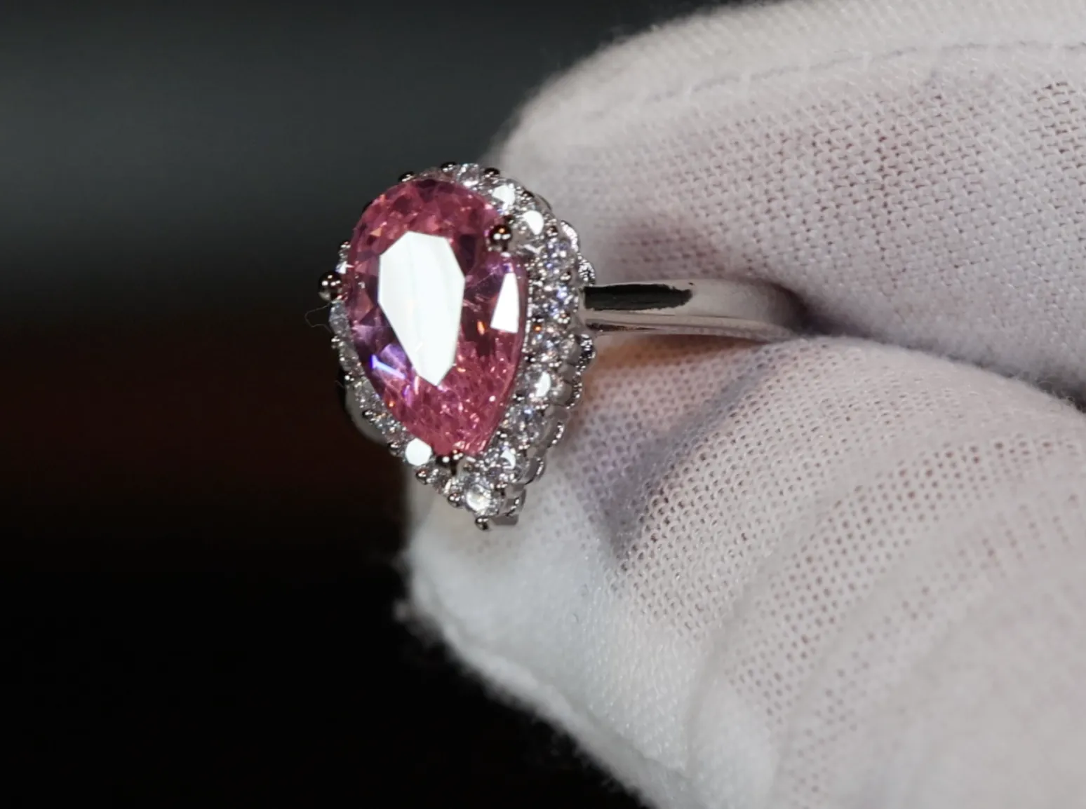 Womens Pink Diamond Ring | Pink Pear Cut Diamond Ring