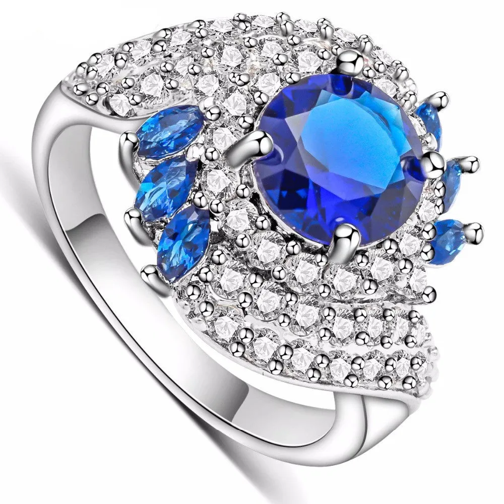 Women's Rings White Gold Filled Dark Blue zircons Jewelry Wedding Engagement Ring ALP0281