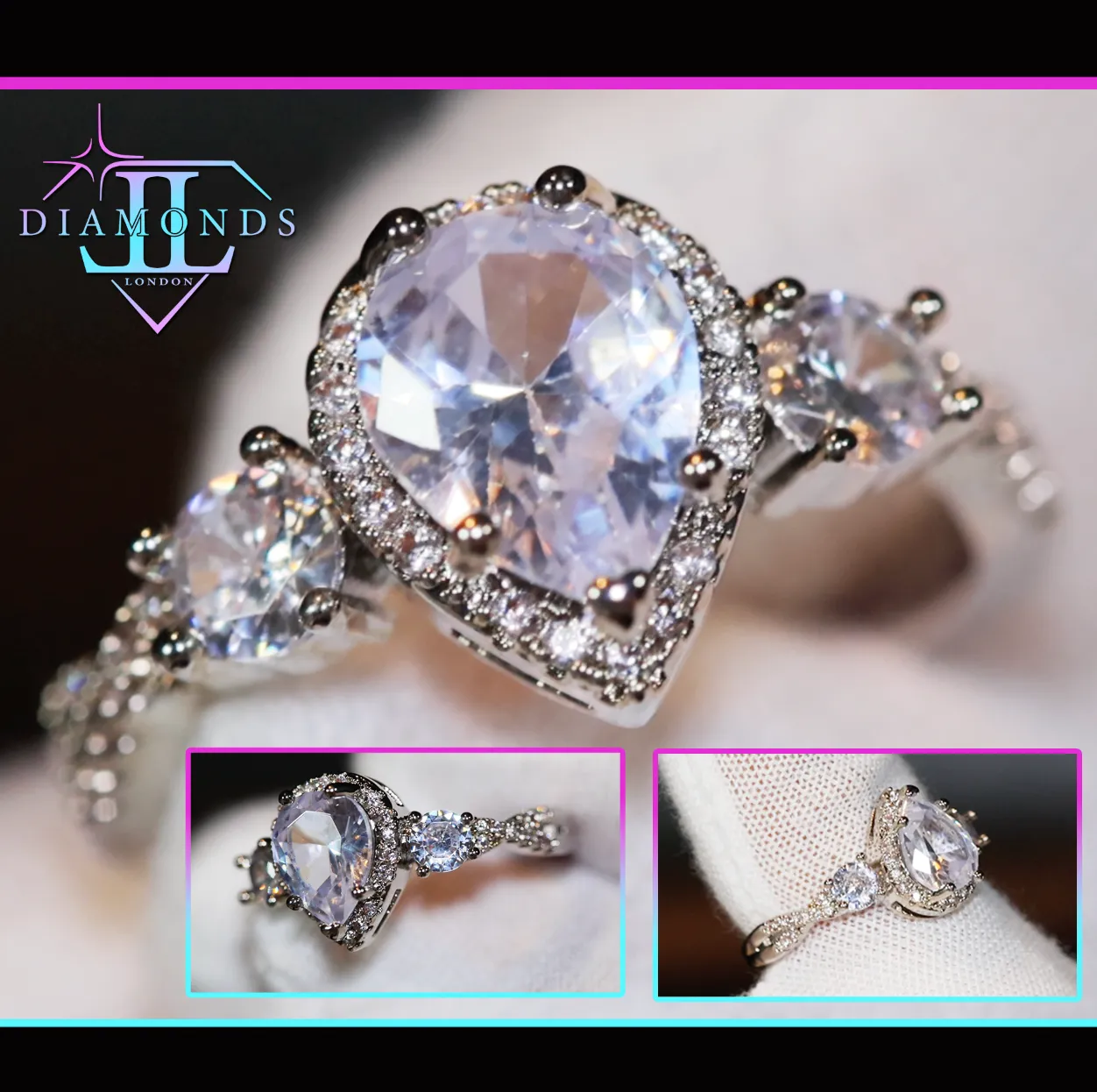 Womens Wedding Ring Set | Pear Cut Diamond Ring | Teardrop Ring
