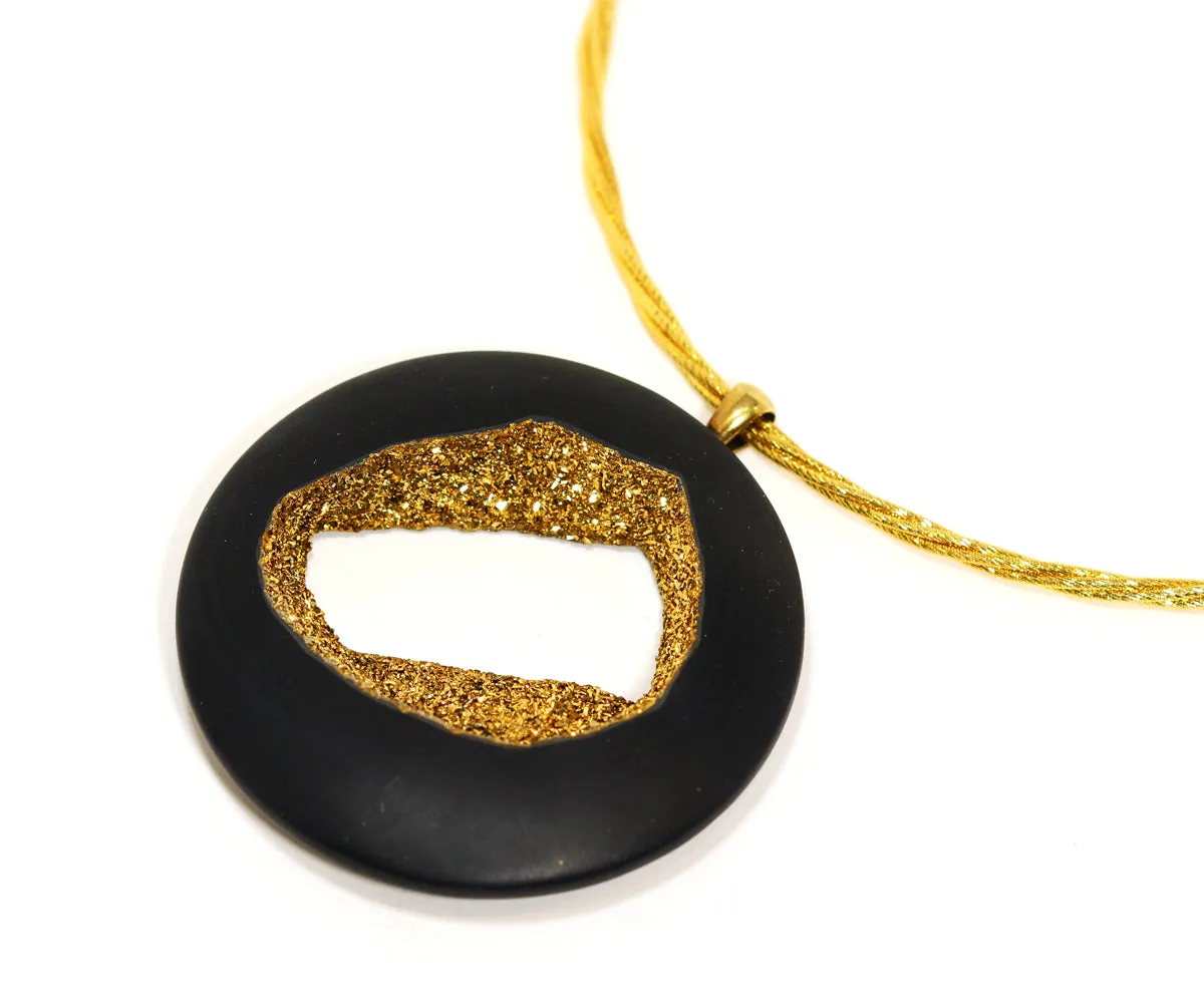 XLarge 18K Gold Round Window Druzy Necklace