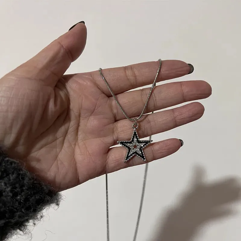 Y2K Star Pendant Frosted Beads Necklace For Women Korean Fashion Whole Titanium Steel Snake Chain Necklaces Jewelry Accessories