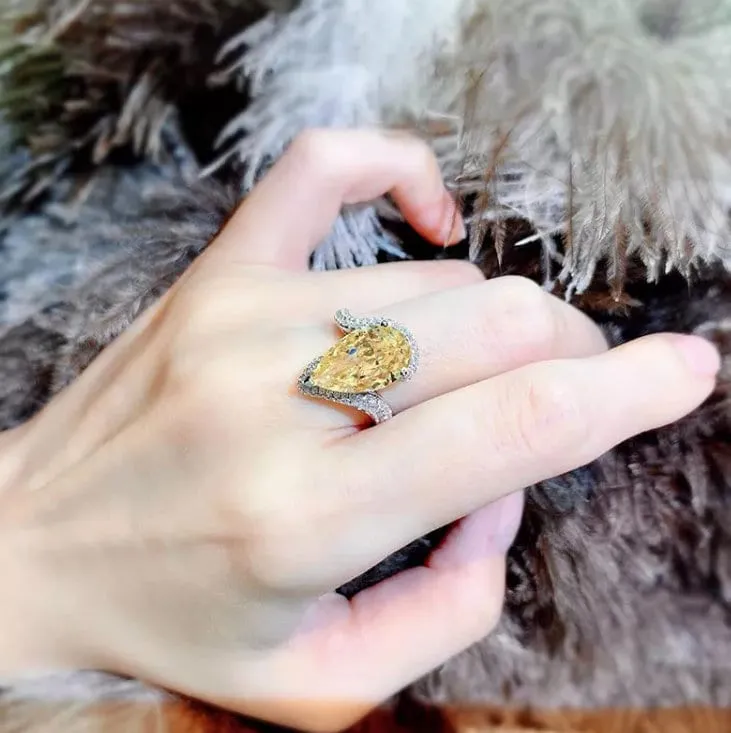 Yellow Diamond Ring | Yellow Diamond Engagement Rings | Canary Yellow Diamond Ring | Pear Shape Ring | Pear Engagement Ring | Teardrop Ring
