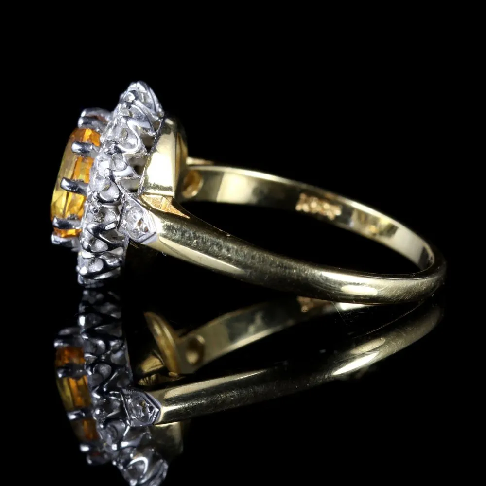 Yellow Sapphire Diamond Cluster Ring 18Ct Gold Ring