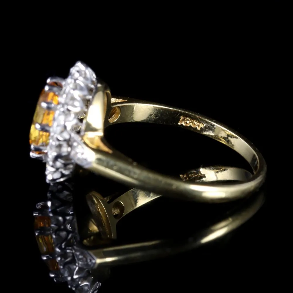 Yellow Sapphire Diamond Cluster Ring 18Ct Gold Ring